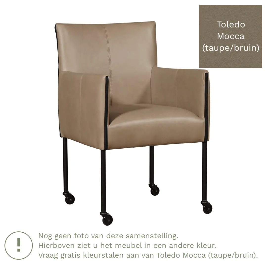 afbeelding van Leren eetkamerstoel More - Toledo Mocca (taupe/bruin) - Poten staal rond RVS