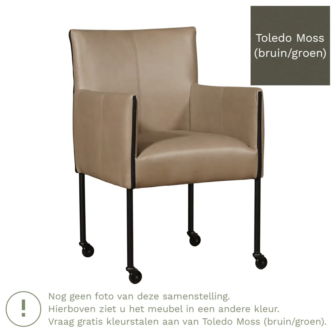 afbeelding van Leren eetkamerstoel More - Toledo Moss (bruin/groen) - Poten staal rond RVS