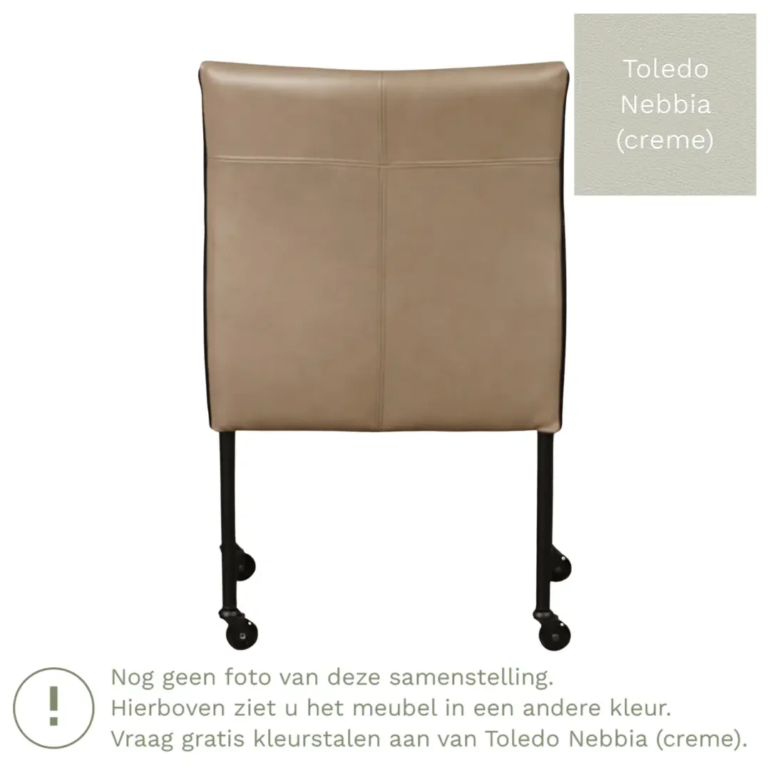 afbeelding van Leren eetkamerstoel More - Toledo Nebbia (crème) - Poten staal rond zwart