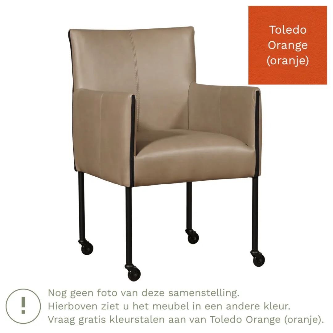 afbeelding van Leren eetkamerstoel More - Toledo Orange (oranje) - Poten staal rond zwart