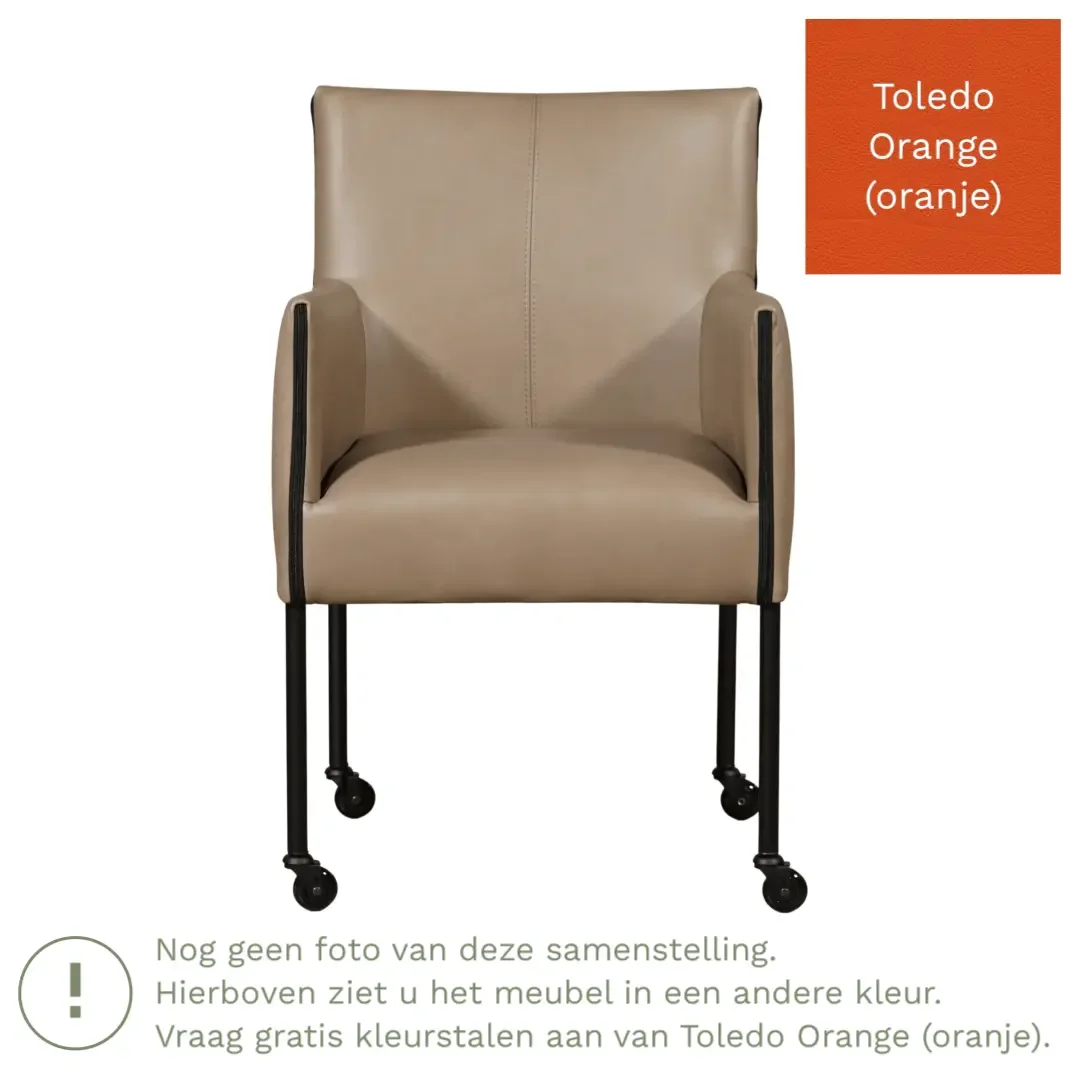 afbeelding van Leren eetkamerstoel More - Toledo Orange (oranje) - Poten staal rond zwart