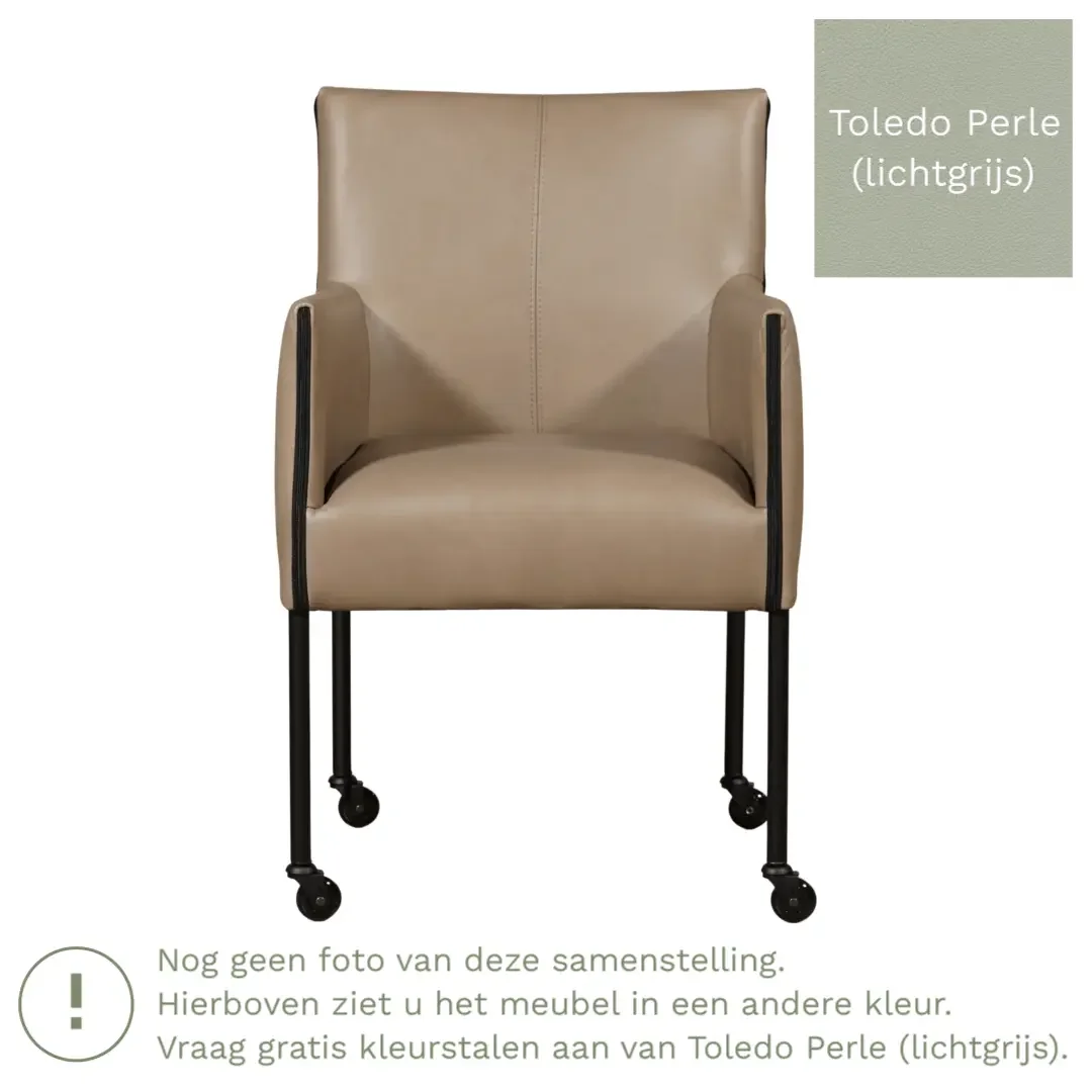 afbeelding van Leren eetkamerstoel More - Toledo Perle (lichtgrijs) - Poten staal rond RVS