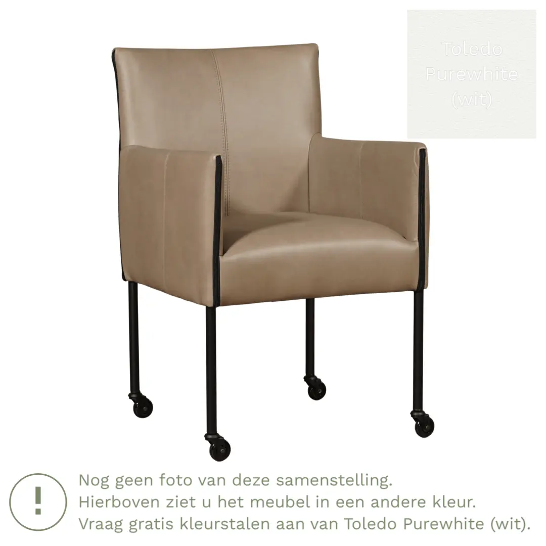 afbeelding van Leren eetkamerstoel More - Toledo Purewhite (wit) - Poten staal rond RVS