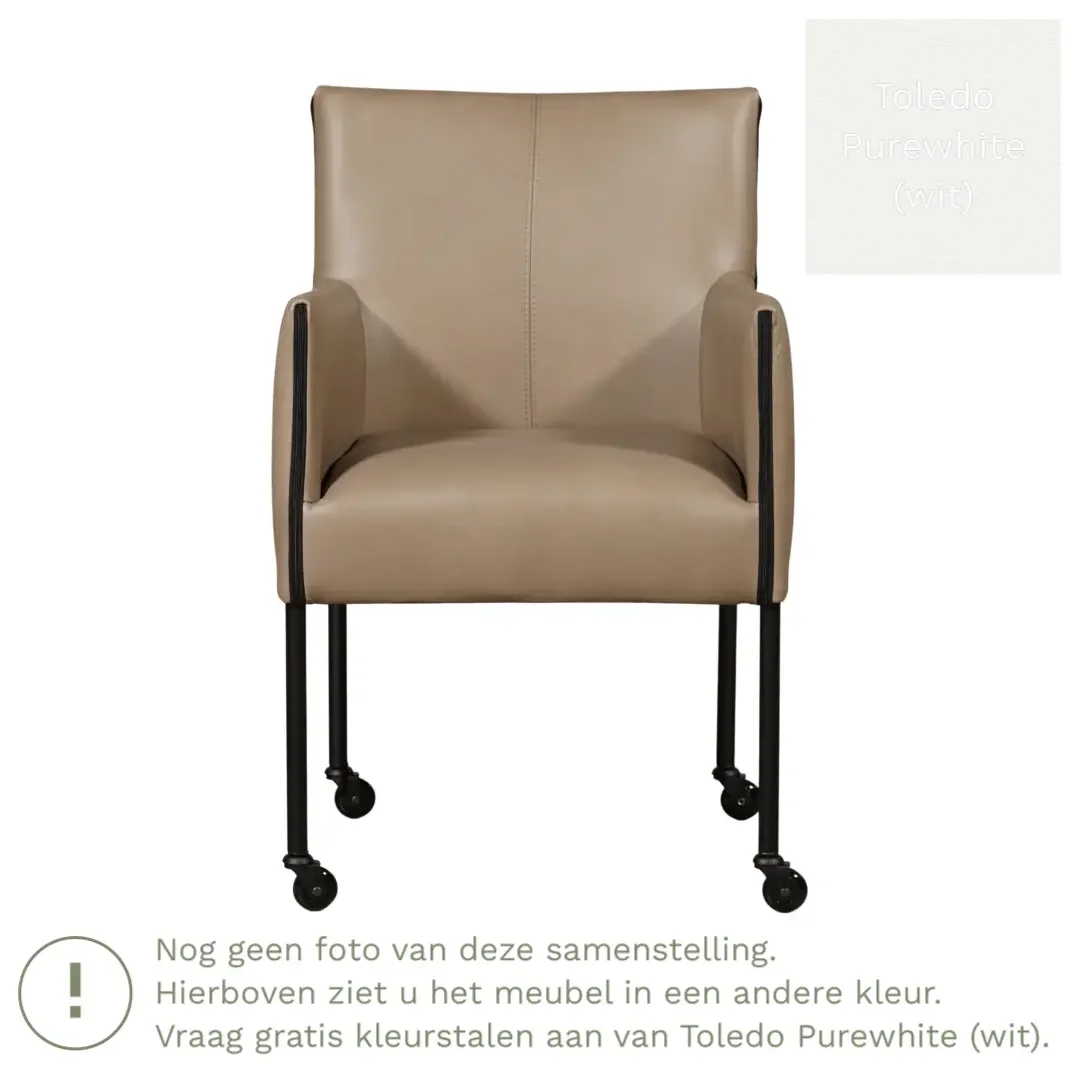 afbeelding van Leren eetkamerstoel More - Toledo Purewhite (wit) - Poten staal rond RVS