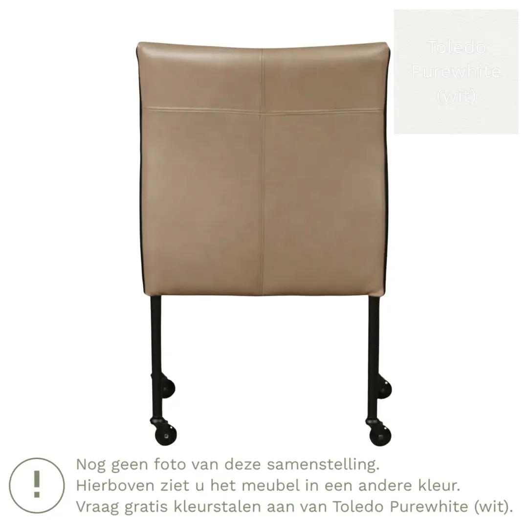 afbeelding van Leren eetkamerstoel More - Toledo Purewhite (wit) - Poten staal rond RVS