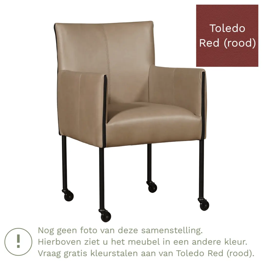 afbeelding van Leren eetkamerstoel More - Toledo Red (rood) - Poten staal rond RVS