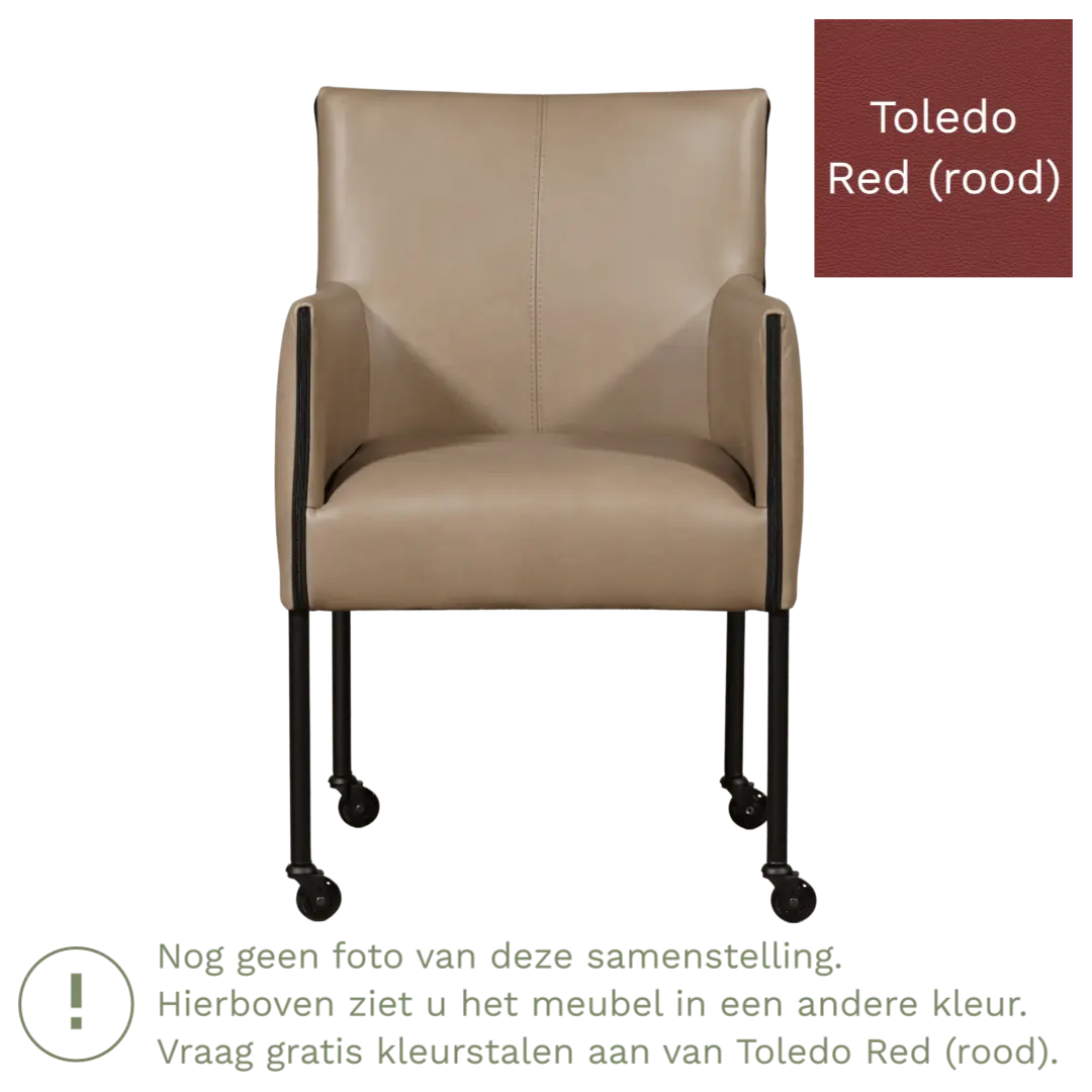 afbeelding van Leren eetkamerstoel More - Toledo Red (rood) - Poten staal rond RVS