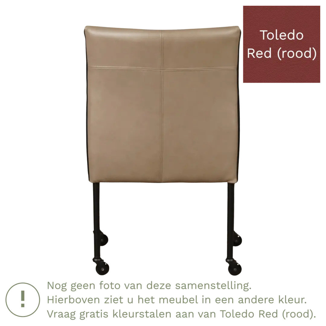 afbeelding van Leren eetkamerstoel More - Toledo Red (rood) - Poten staal rond RVS