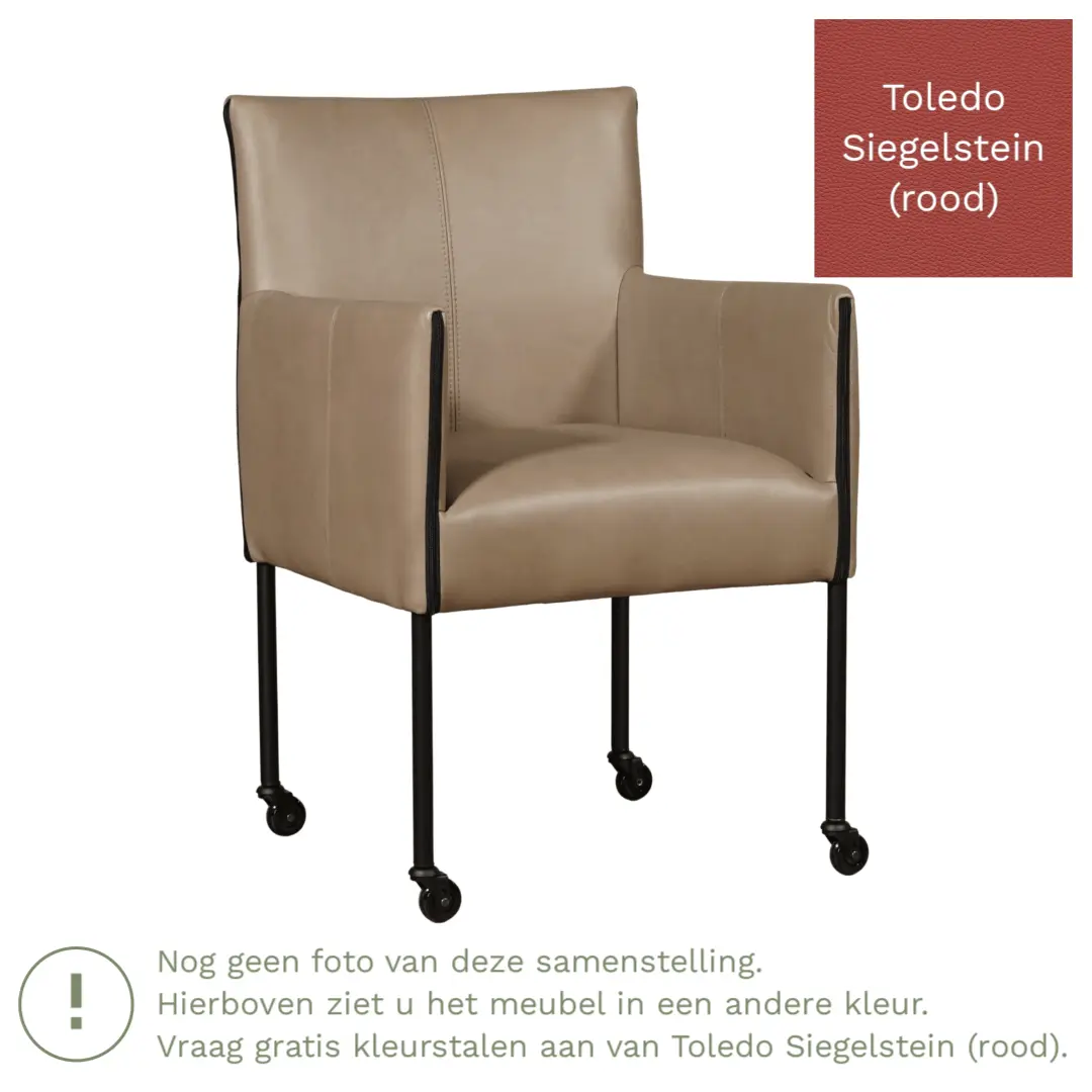 afbeelding van Leren eetkamerstoel More - Toledo Siegelstein (rood) - Poten staal rond RVS