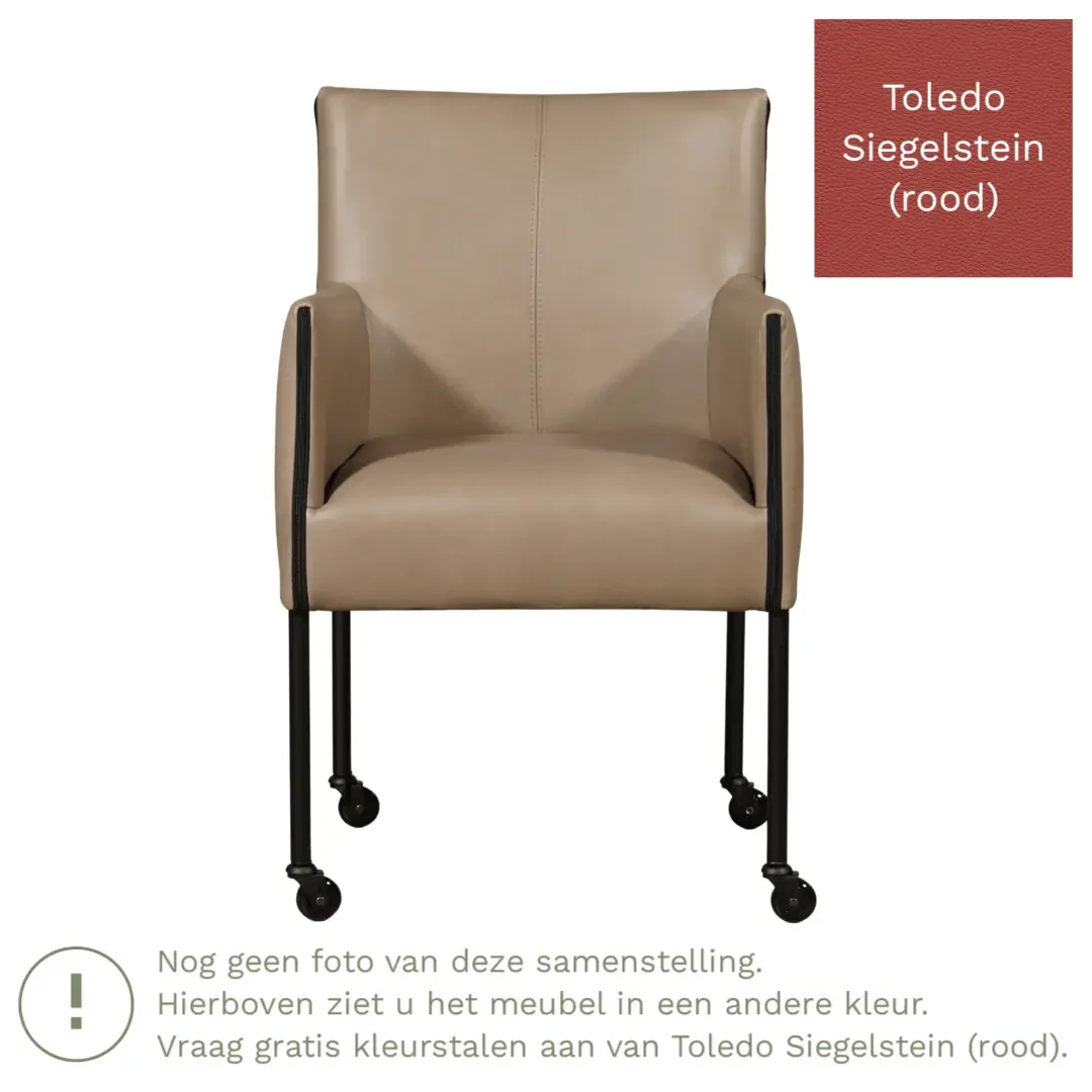 afbeelding van Leren eetkamerstoel More - Toledo Siegelstein (rood) - Poten staal rond RVS