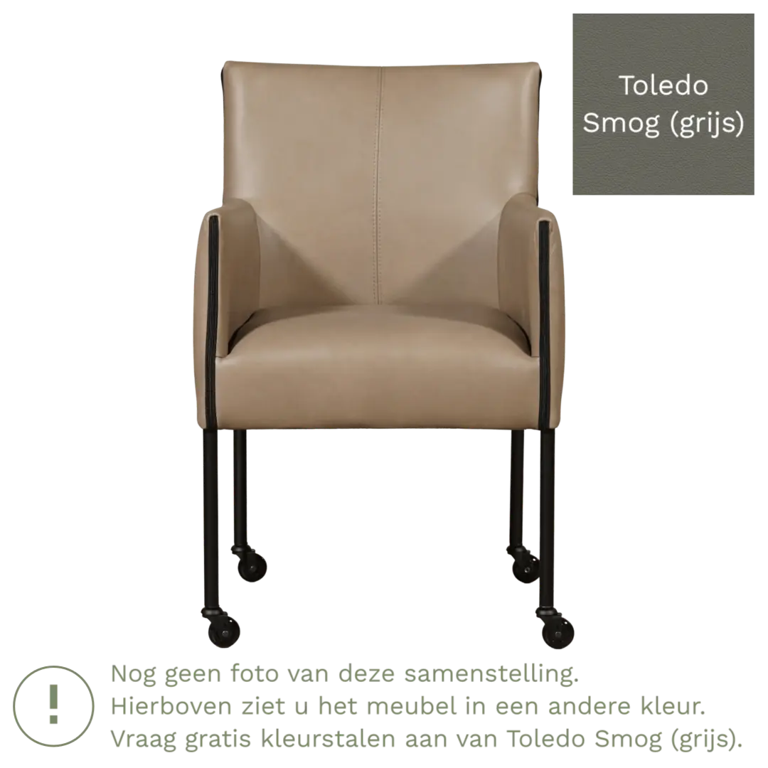 afbeelding van Leren eetkamerstoel More - Toledo Smog (grijs) - Poten staal rond RVS