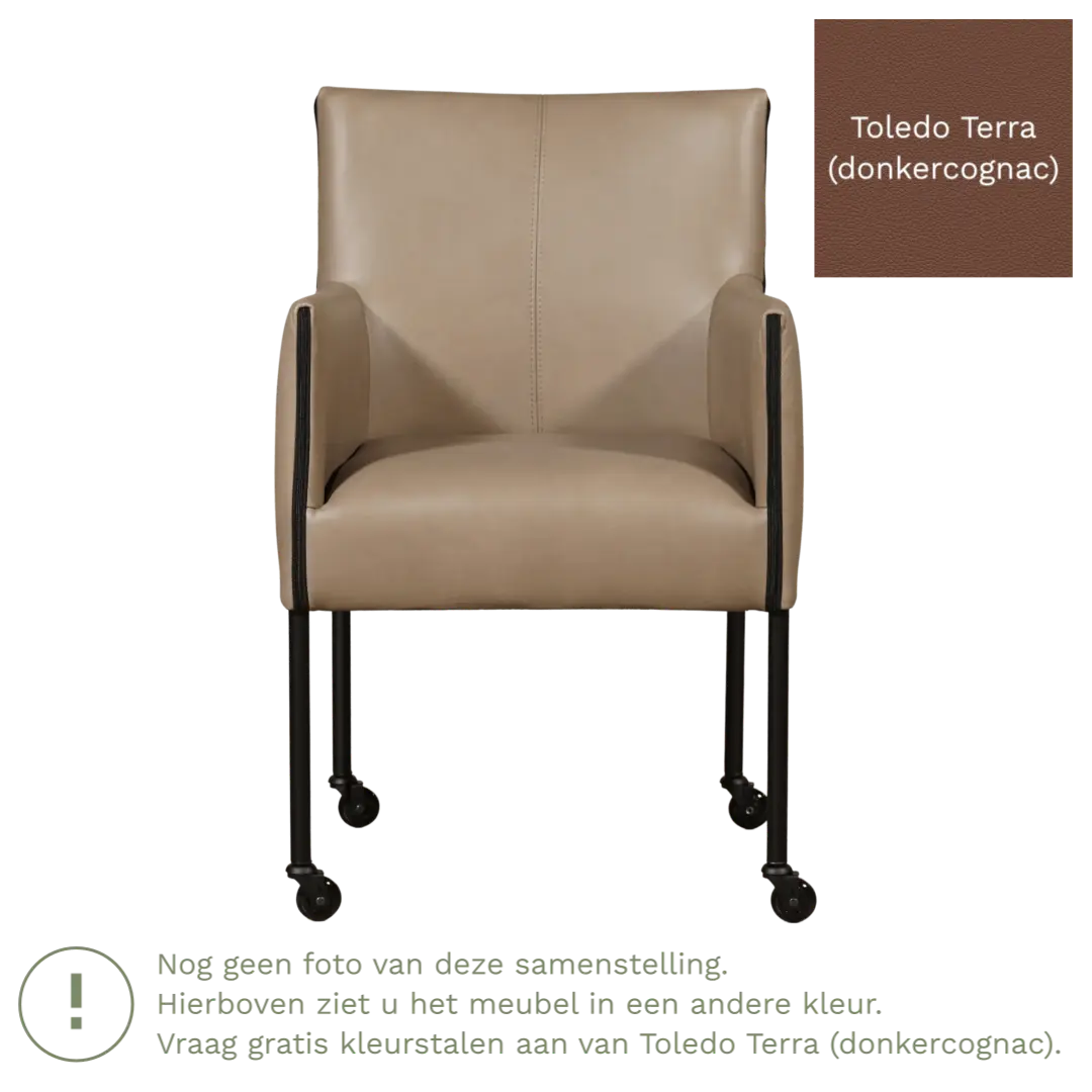afbeelding van Leren eetkamerstoel More - Toledo Terra (donkercognac) - Poten staal rond RVS