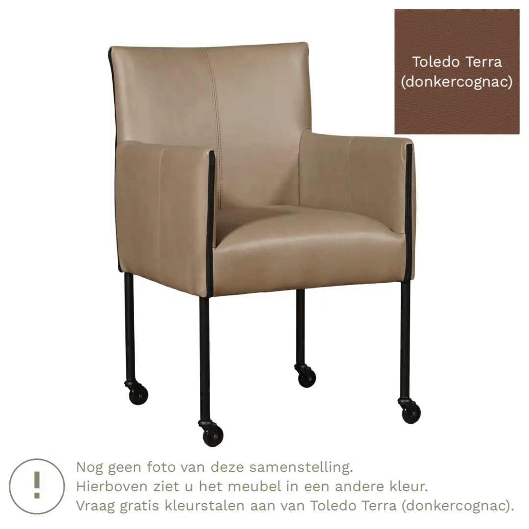 afbeelding van Leren eetkamerstoel More - Toledo Terra (donkercognac) - Poten staal rond zwart