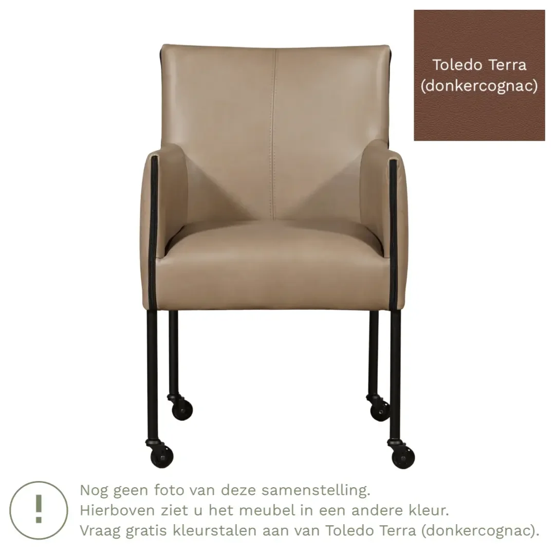afbeelding van Leren eetkamerstoel More - Toledo Terra (donkercognac) - Poten staal rond zwart