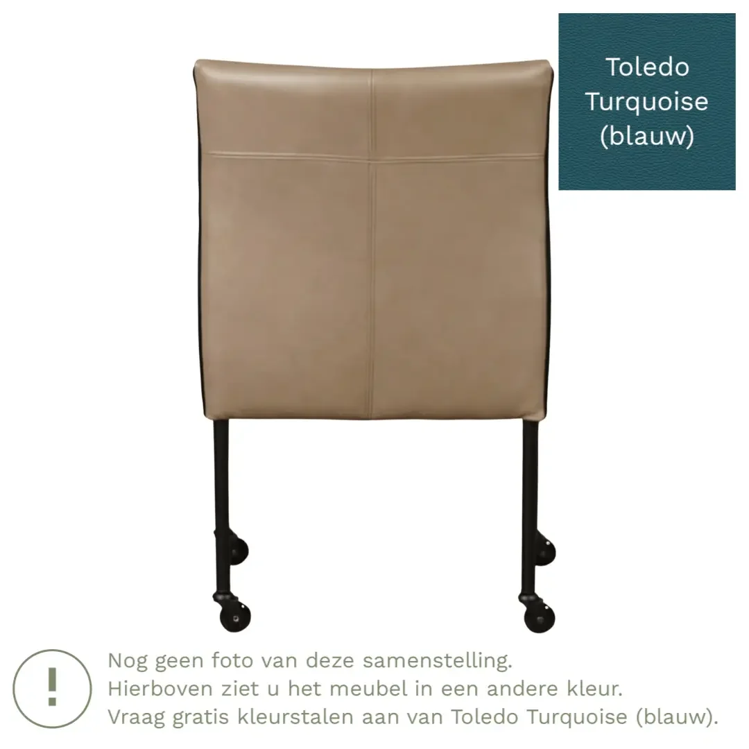 afbeelding van Leren eetkamerstoel More - Toledo Turquoise (blauw) - Poten staal rond RVS