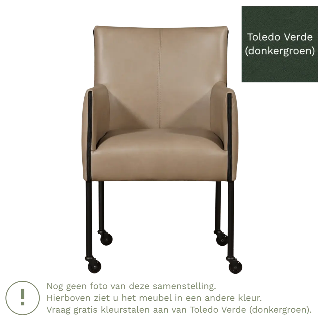 afbeelding van Leren eetkamerstoel More - Toledo Verde (donkergroen) - Poten staal rond RVS