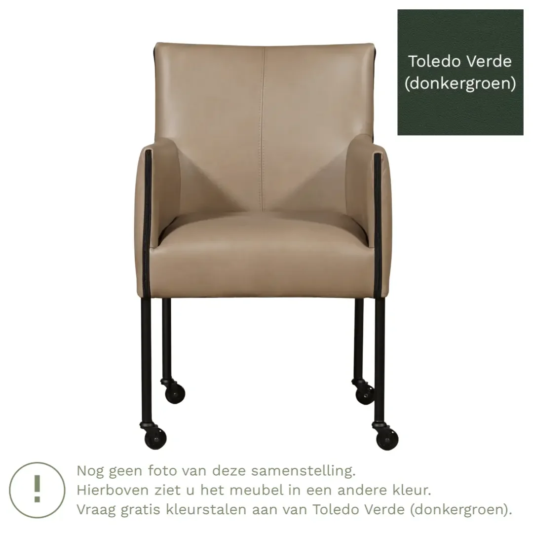afbeelding van Leren eetkamerstoel More - Toledo Verde (donkergroen) - Poten staal rond zwart
