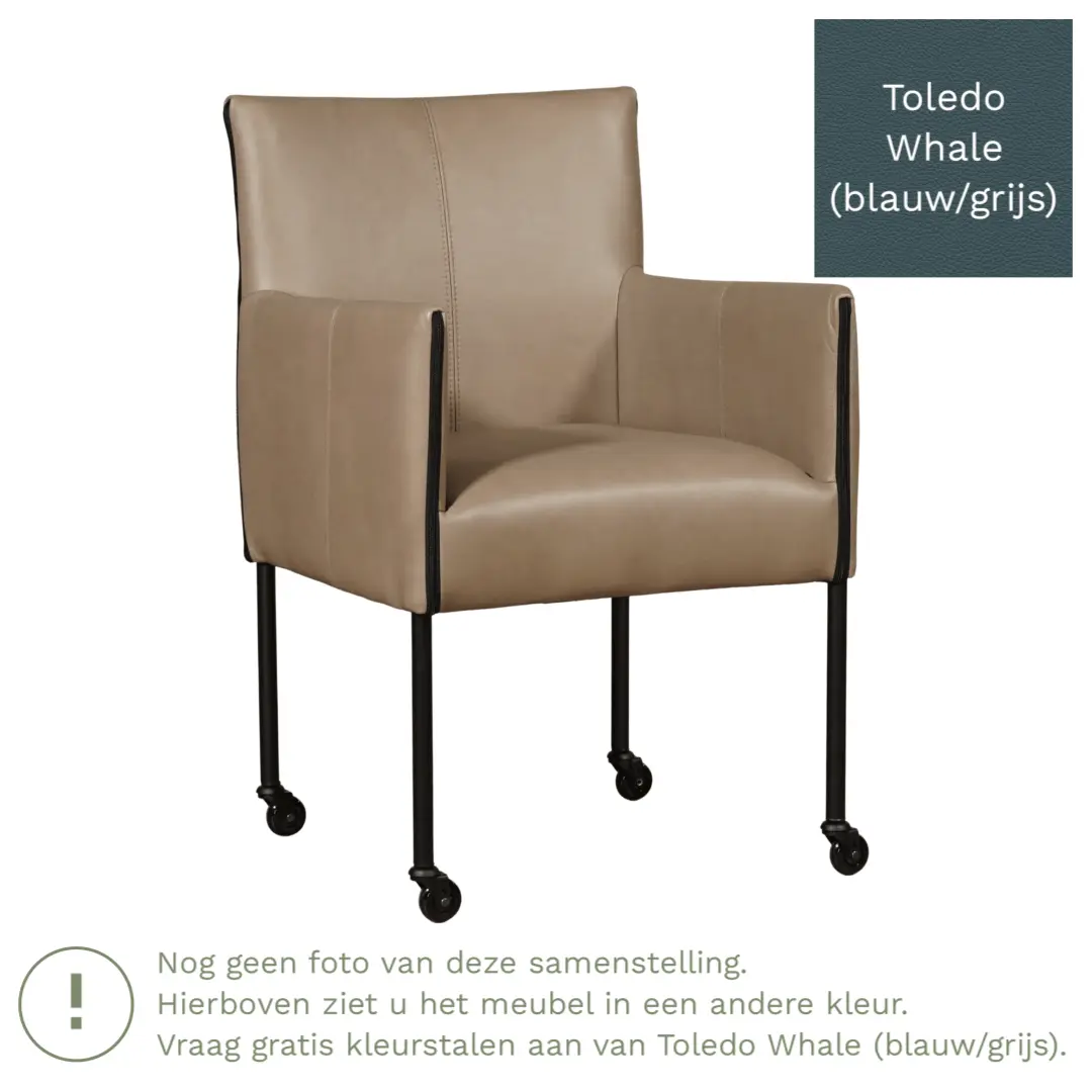 afbeelding van Leren eetkamerstoel More - Toledo Whale (blauw/grijs) - Poten staal rond RVS