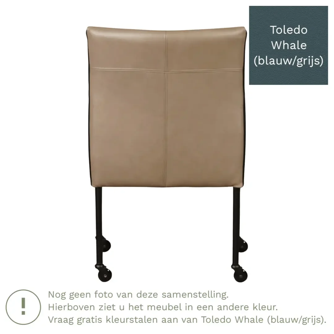 afbeelding van Leren eetkamerstoel More - Toledo Whale (blauw/grijs) - Poten staal rond RVS