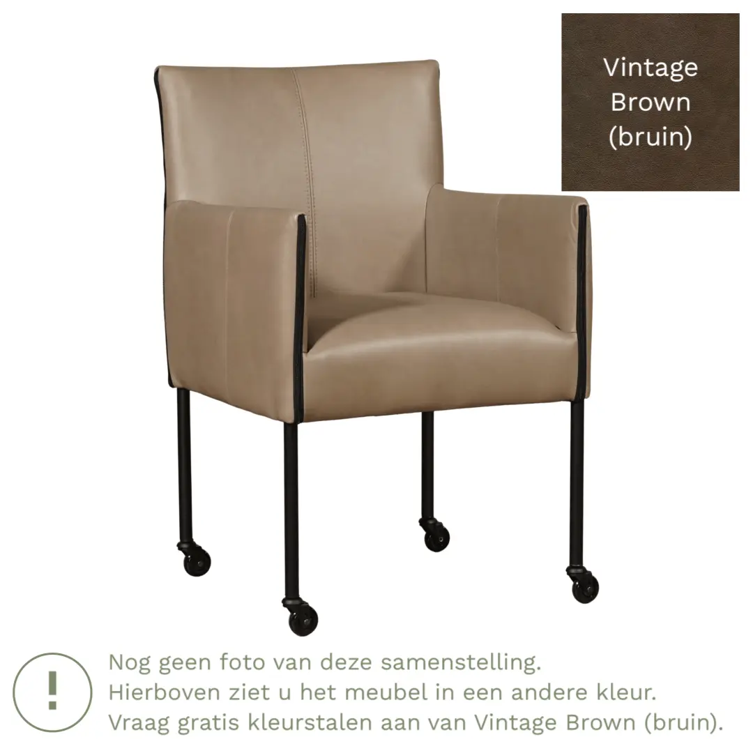 afbeelding van Leren eetkamerstoel More - Vintage Brown (bruin) - Poten staal rond RVS