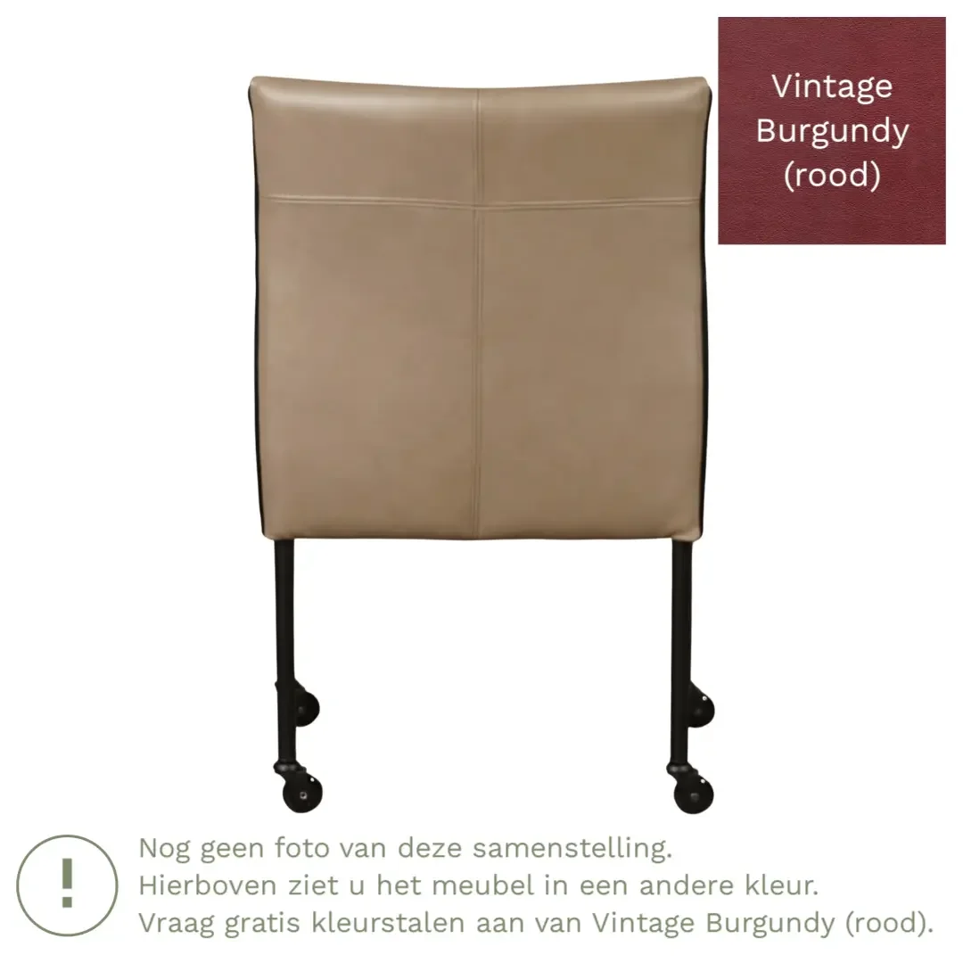 afbeelding van Leren eetkamerstoel More - Vintage Burgundy (rood) - Poten staal rond RVS