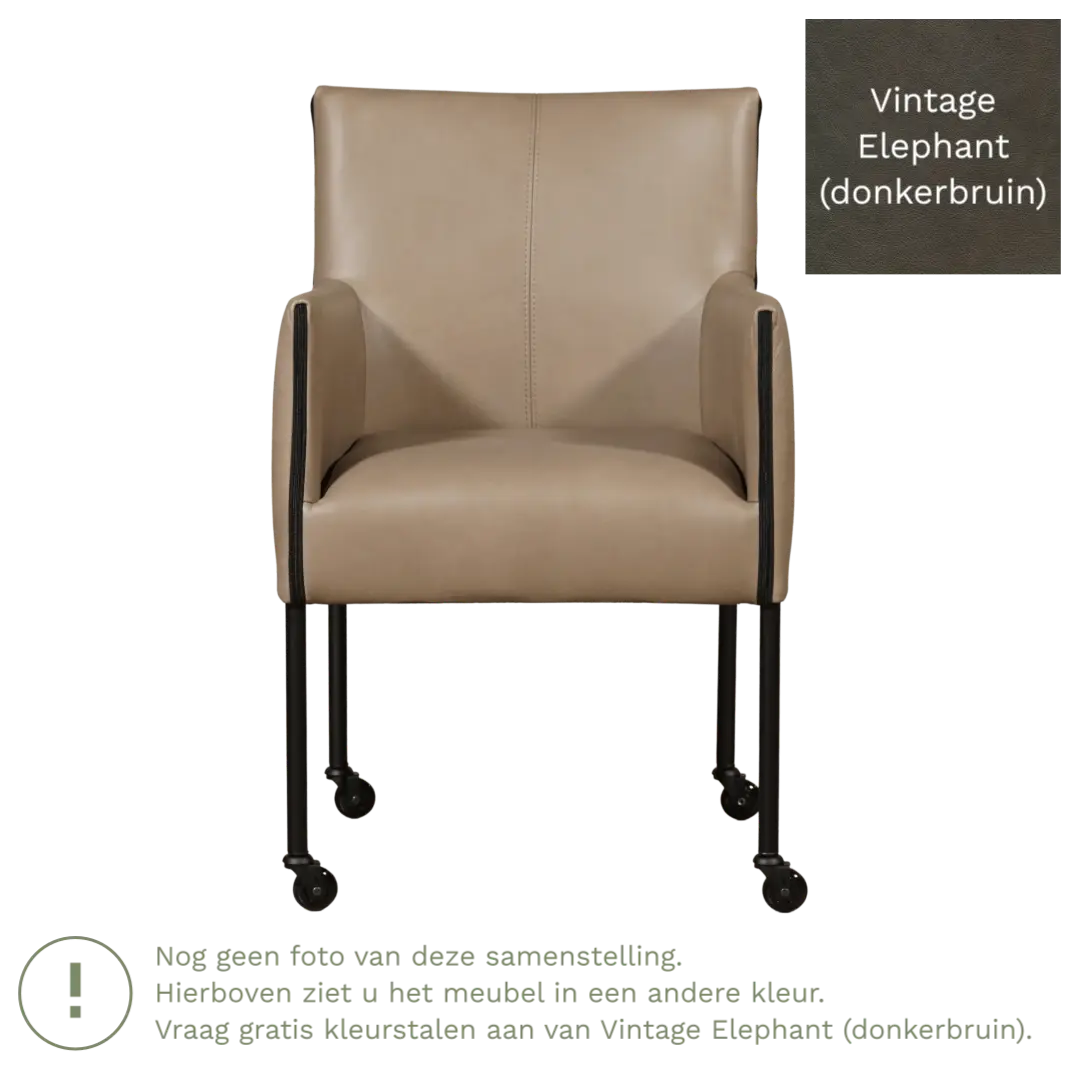afbeelding van Leren eetkamerstoel More - Vintage Elephant (donkerbruin) - Poten staal rond zwart
