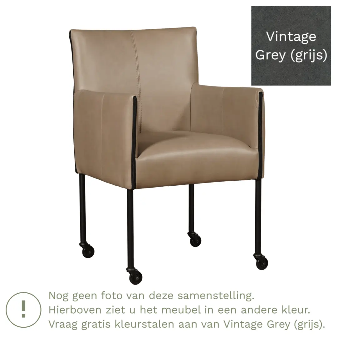 afbeelding van Leren eetkamerstoel More - Vintage Grey (grijs) - Poten staal rond RVS