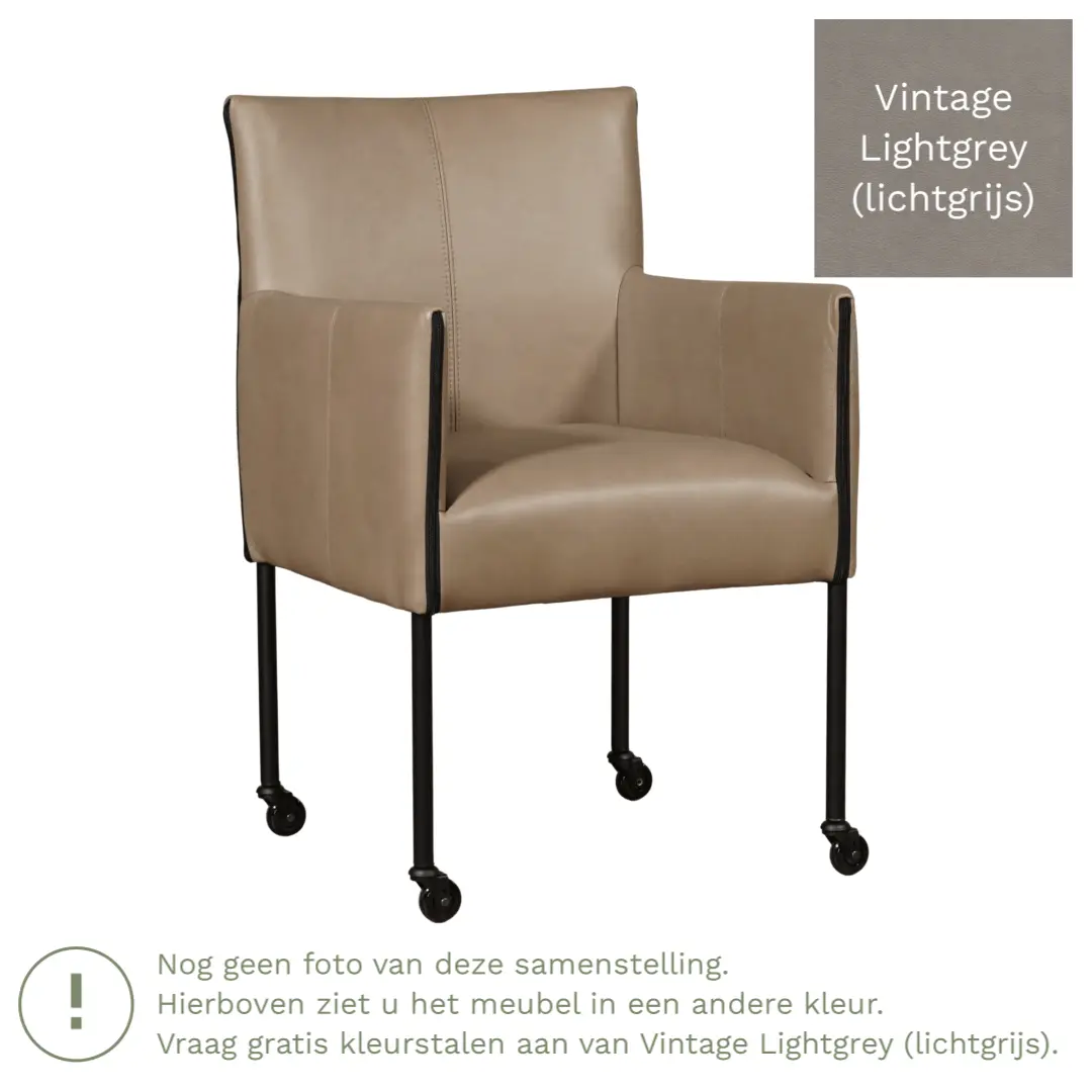afbeelding van Leren eetkamerstoel More - Vintage Lightgrey (lichtgrijs) - Poten staal rond zwart
