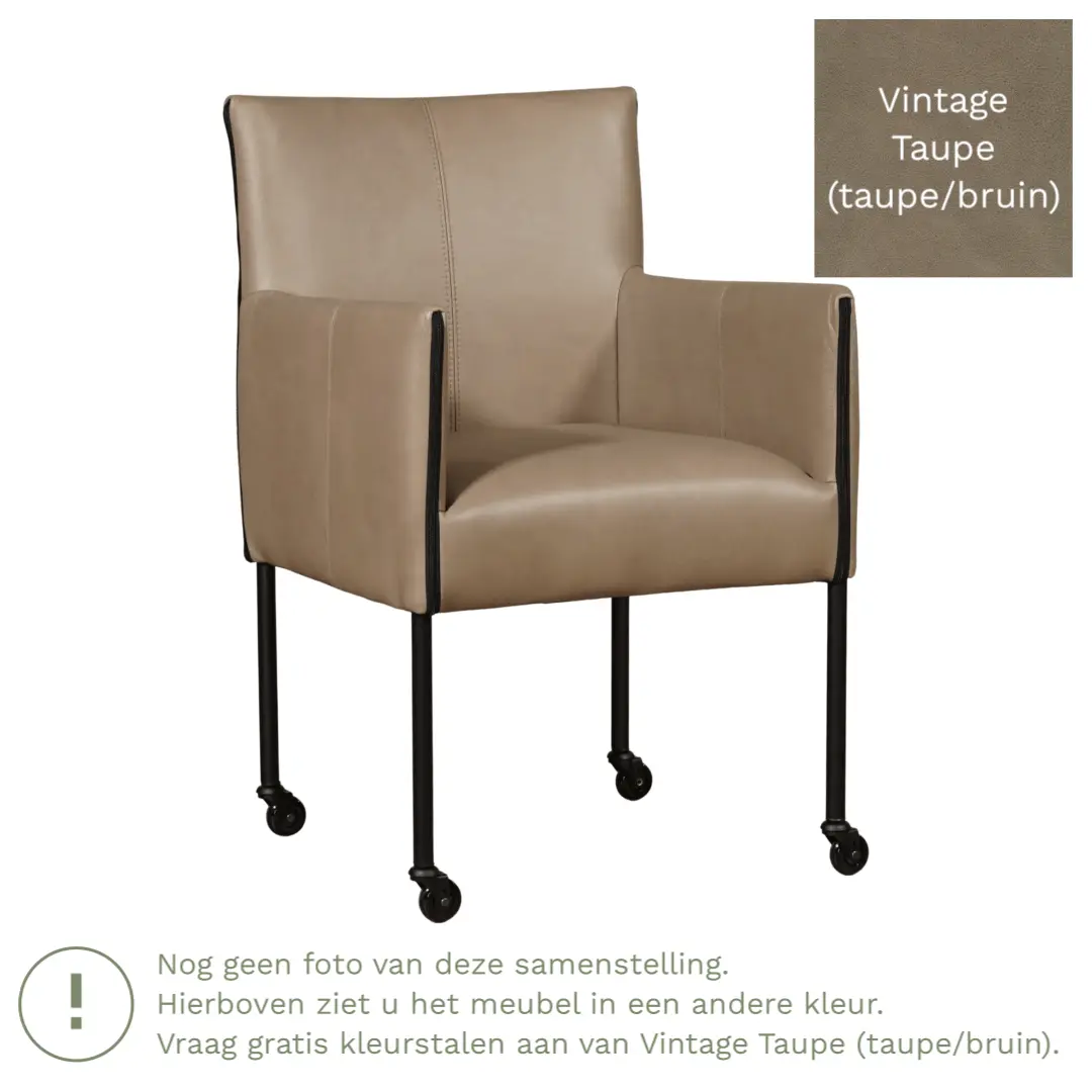 afbeelding van Leren eetkamerstoel More - Vintage Taupe (taupe/bruin) - Poten staal rond RVS