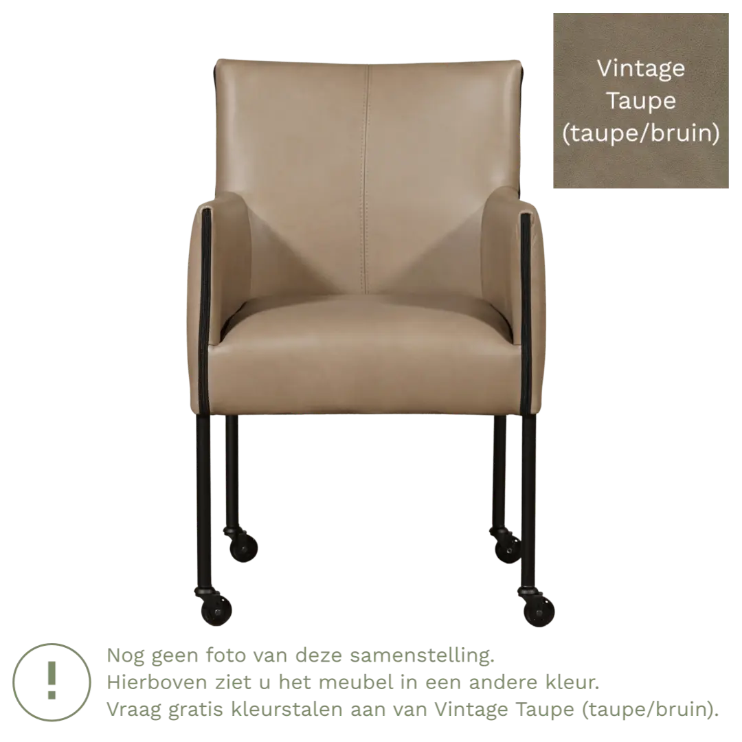 afbeelding van Leren eetkamerstoel More - Vintage Taupe (taupe/bruin) - Poten staal rond RVS