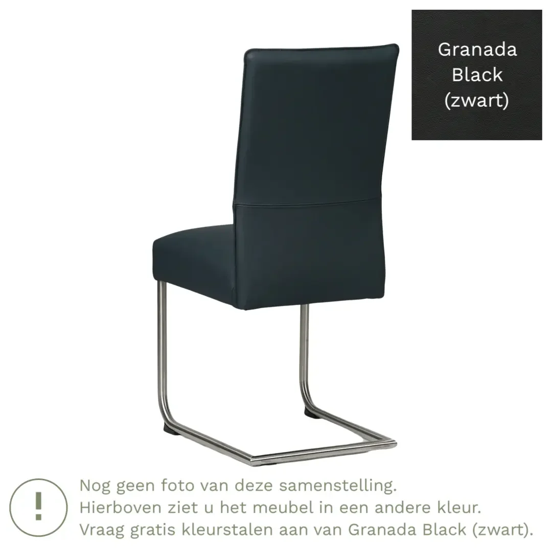 afbeelding van Leren eetkamerstoel Piece - Granada Black (zwart) - Sledepoot staal rond zwart