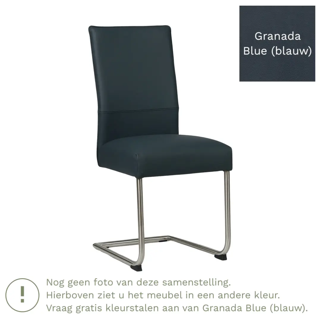 afbeelding van Leren eetkamerstoel Piece - Granada Blue (blauw) - Sledepoot staal rond RVS