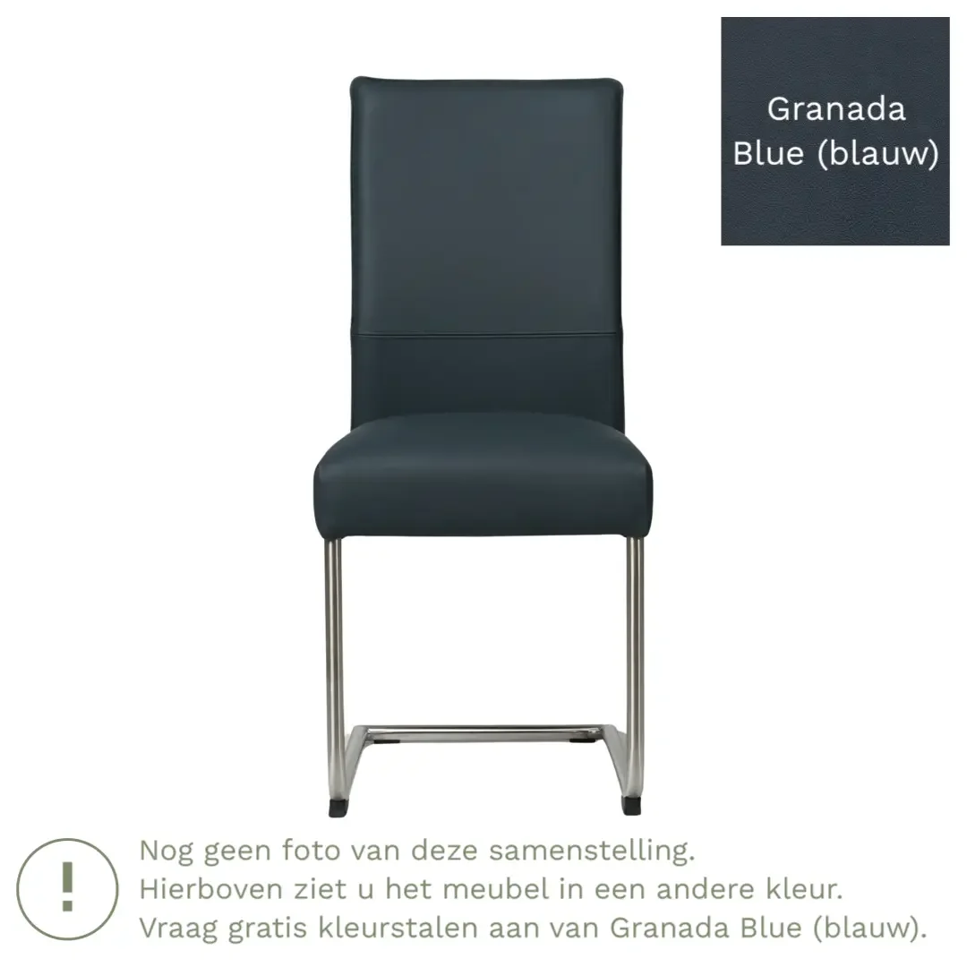 afbeelding van Leren eetkamerstoel Piece - Granada Blue (blauw) - Sledepoot staal rond RVS