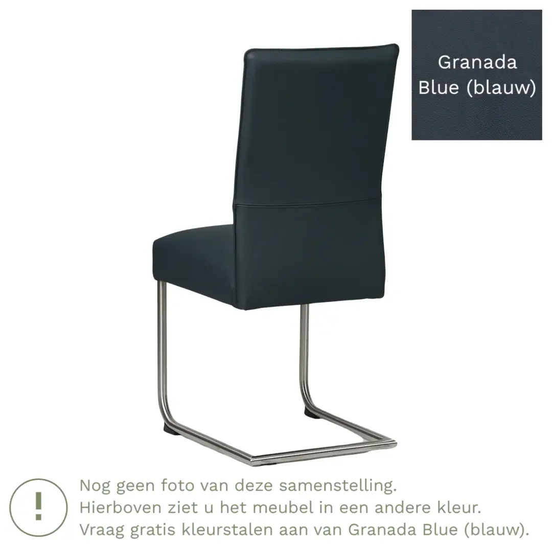 afbeelding van Leren eetkamerstoel Piece - Granada Blue (blauw) - Sledepoot staal rond zwart