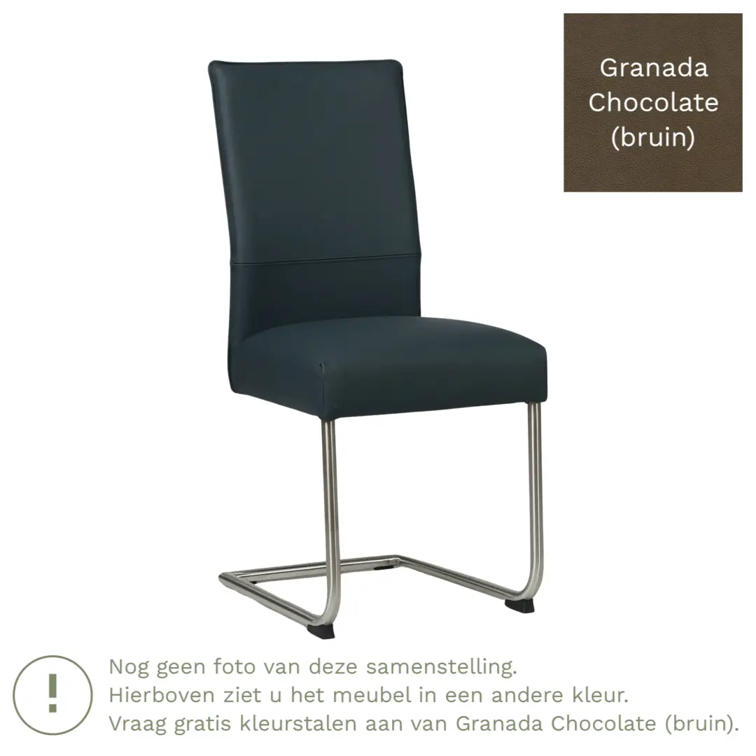 afbeelding van Leren eetkamerstoel Piece - Granada Chocolate (bruin) - Sledepoot staal rond RVS