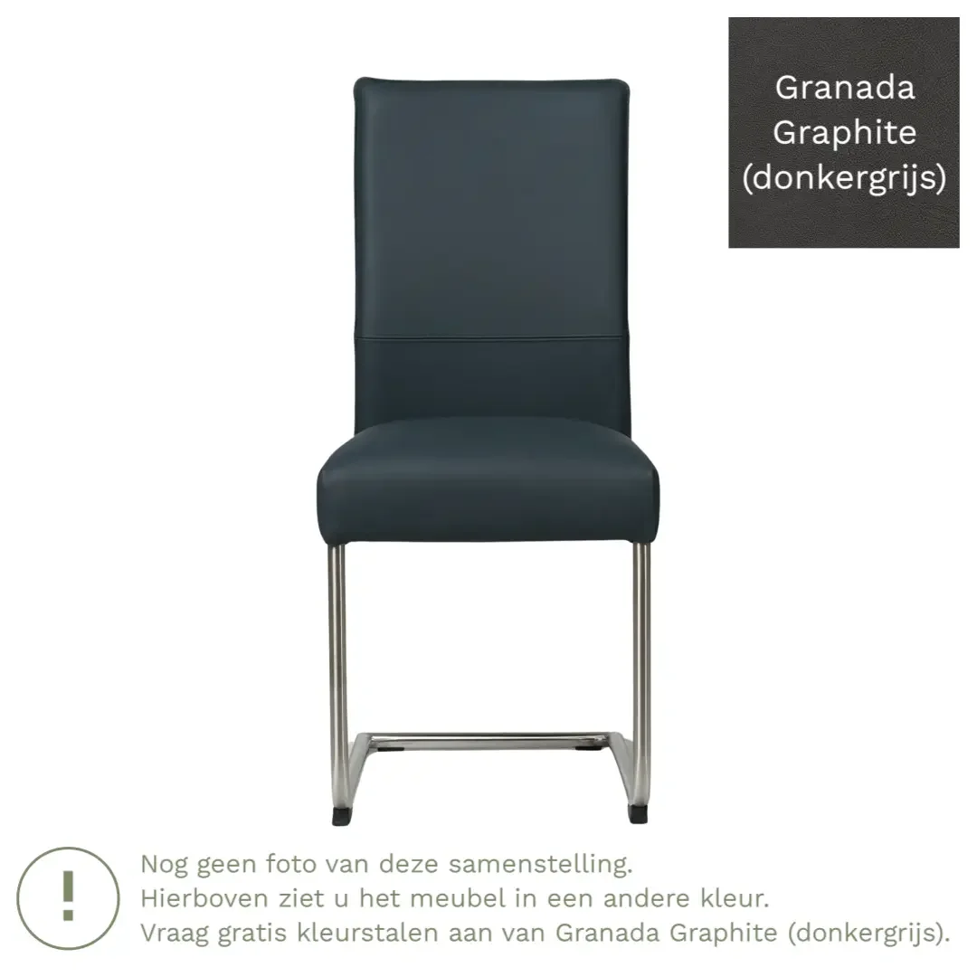 afbeelding van Leren eetkamerstoel Piece - Granada Graphite (donkergrijs) - Sledepoot staal rond RVS