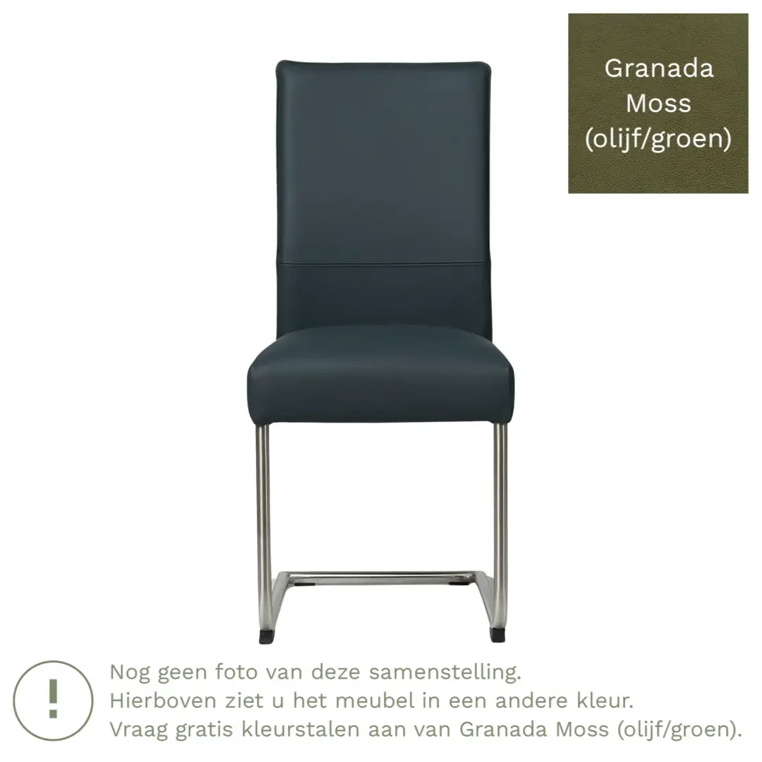 afbeelding van Leren eetkamerstoel Piece - Granada Moss (olijf/groen) - Sledepoot staal rond zwart