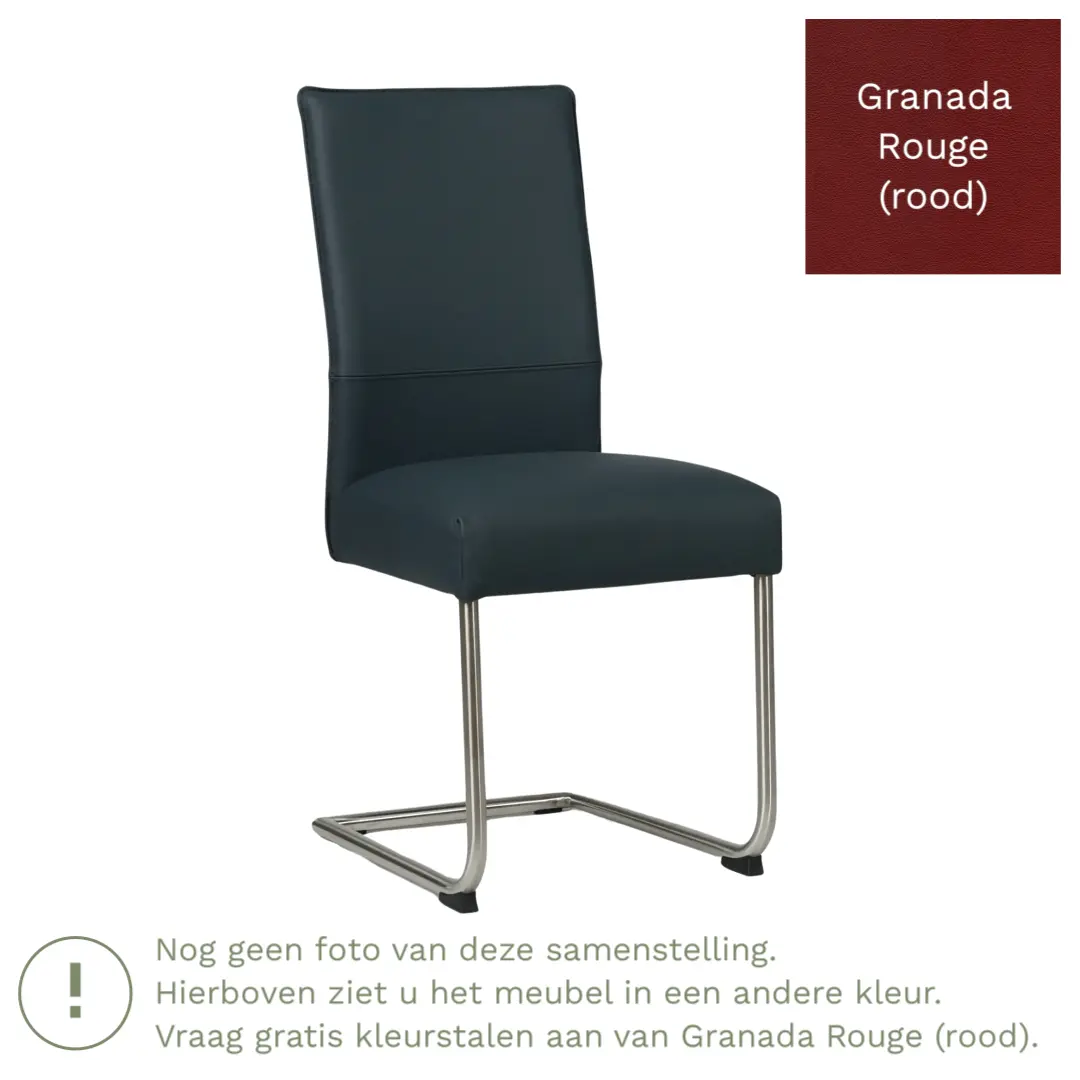 afbeelding van Leren eetkamerstoel Piece - Granada Rouge (rood) - Sledepoot staal rond RVS