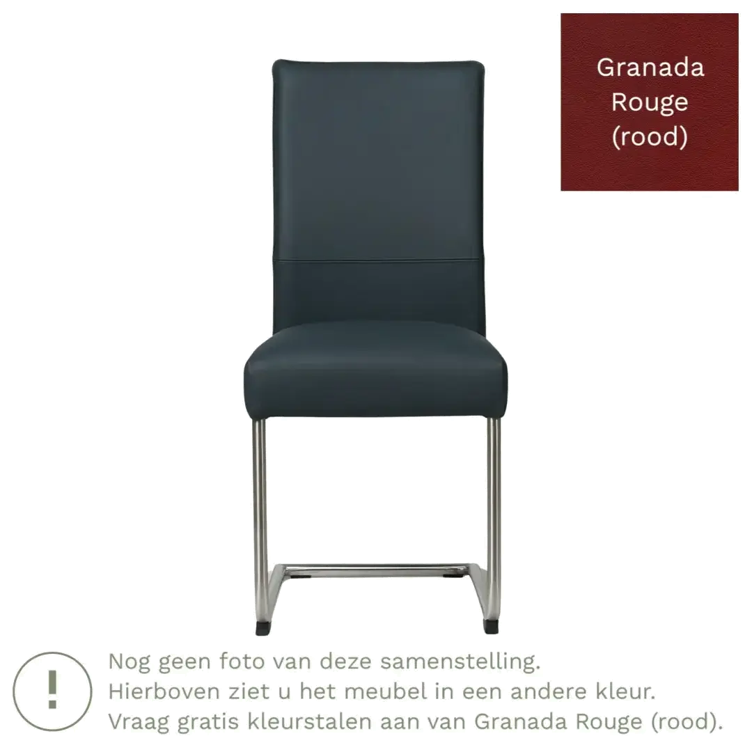 afbeelding van Leren eetkamerstoel Piece - Granada Rouge (rood) - Sledepoot staal rond RVS