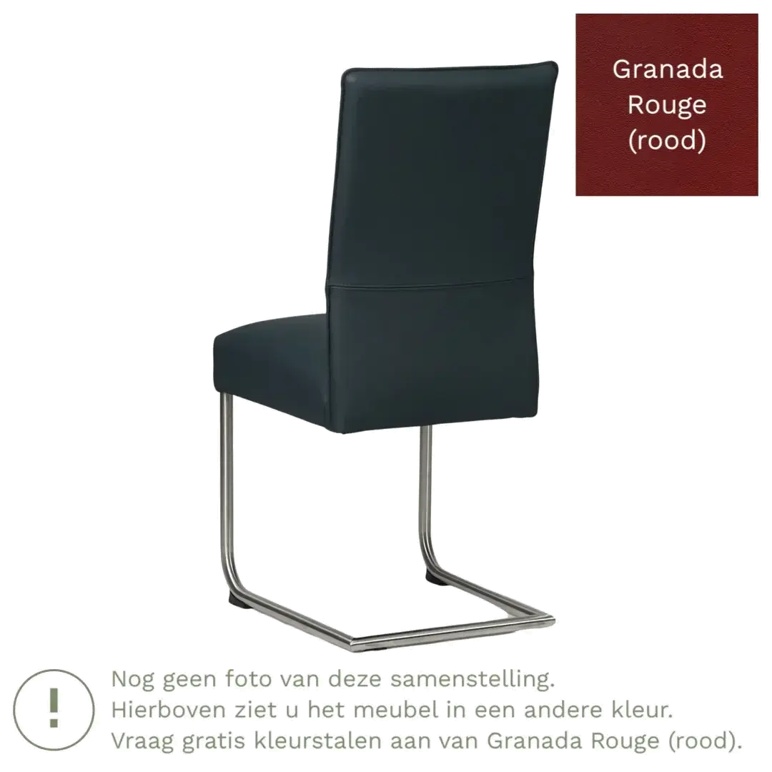 afbeelding van Leren eetkamerstoel Piece - Granada Rouge (rood) - Sledepoot staal rond RVS