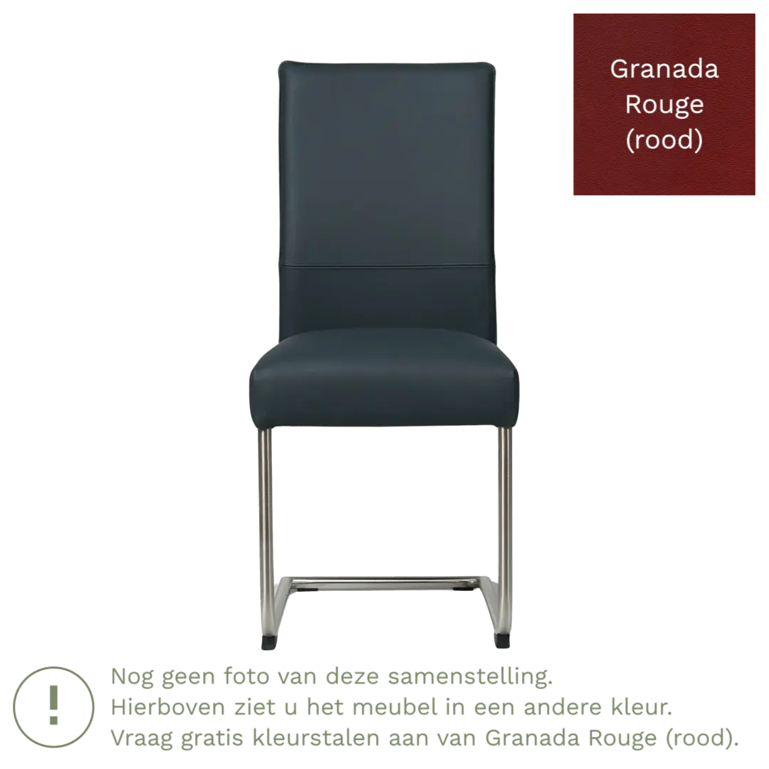 afbeelding van Leren eetkamerstoel Piece - Granada Rouge (rood) - Sledepoot staal rond zwart