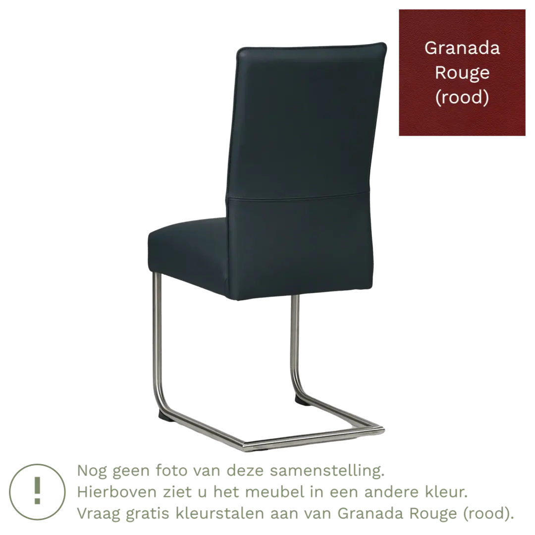 afbeelding van Leren eetkamerstoel Piece - Granada Rouge (rood) - Sledepoot staal rond zwart