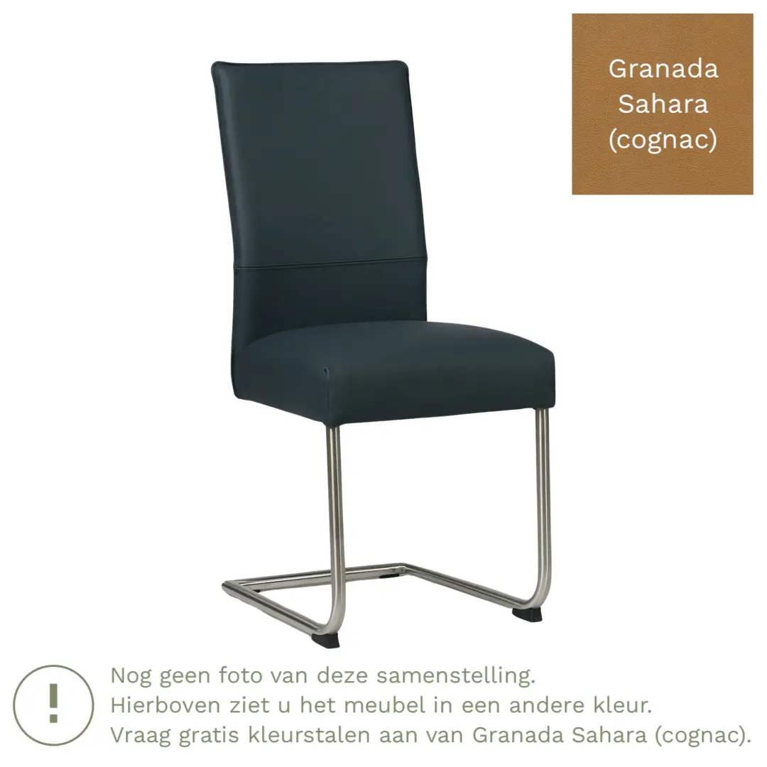 afbeelding van Leren eetkamerstoel Piece - Granada Sahara (cognac) - Sledepoot staal rond RVS