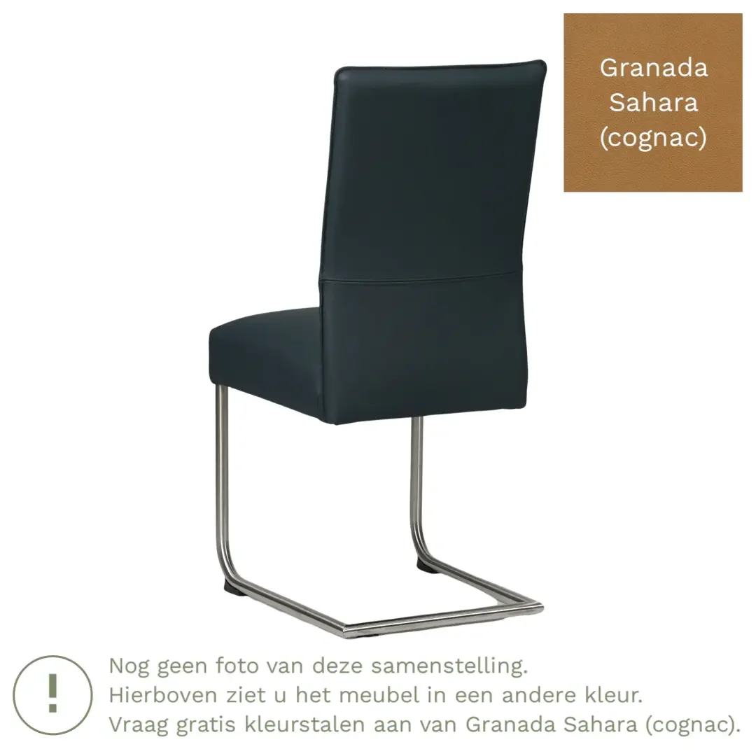 afbeelding van Leren eetkamerstoel Piece - Granada Sahara (cognac) - Sledepoot staal rond zwart