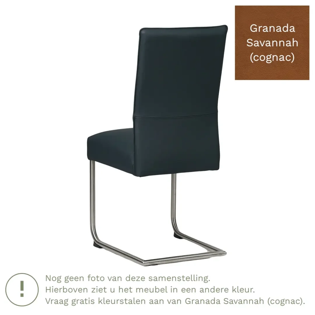 afbeelding van Leren eetkamerstoel Piece - Granada Savannah (cognac) - Sledepoot staal rond zwart
