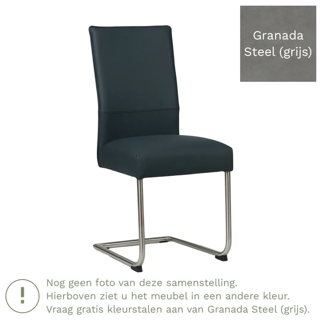 afbeelding van Leren eetkamerstoel Piece - Granada Steel (grijs) - Sledepoot staal rond RVS