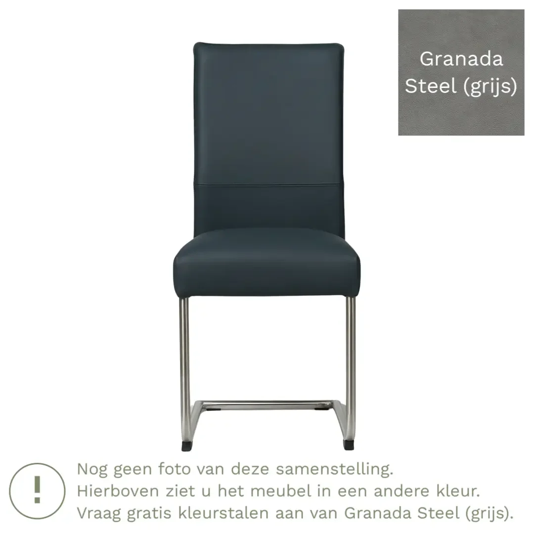 afbeelding van Leren eetkamerstoel Piece - Granada Steel (grijs) - Sledepoot staal rond RVS
