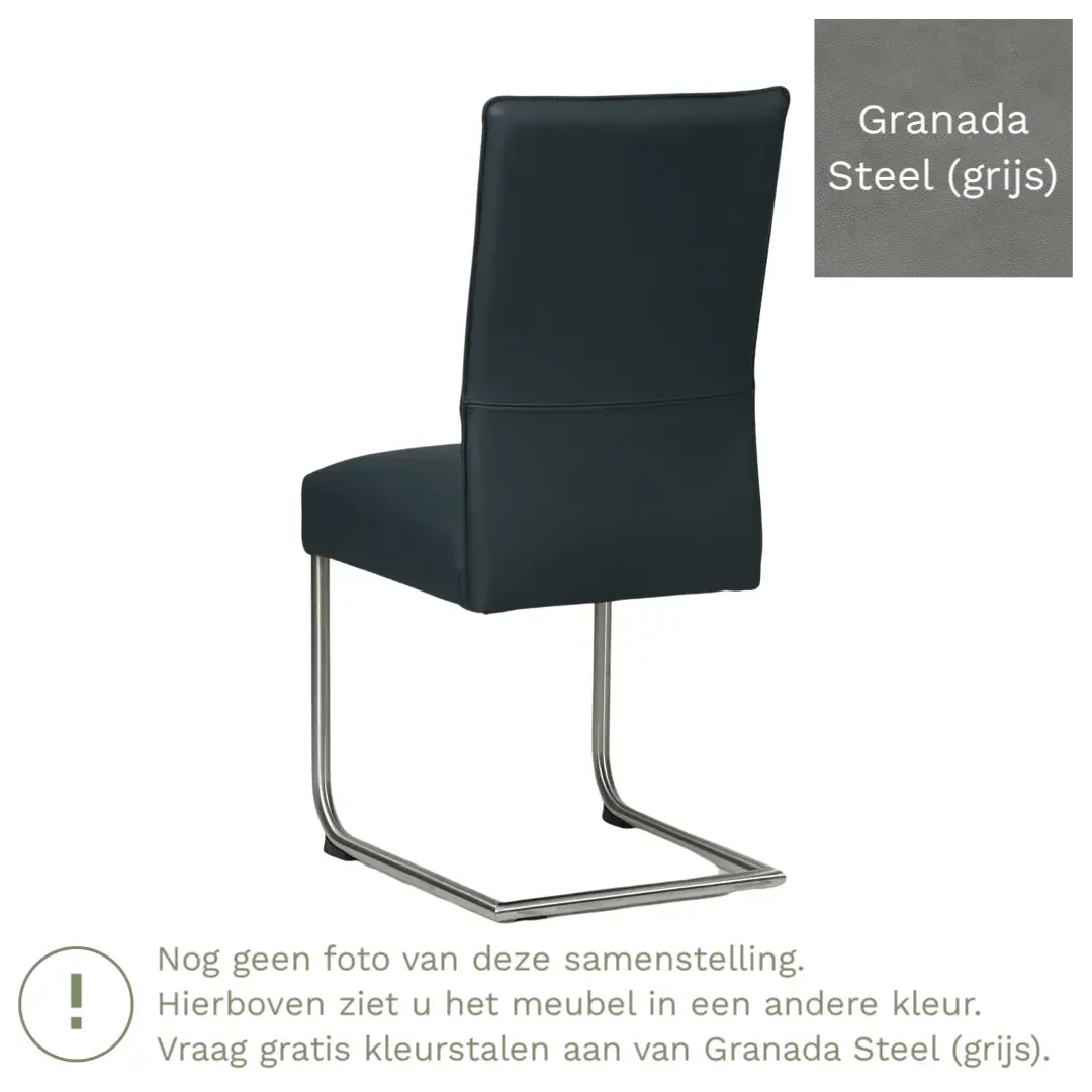 afbeelding van Leren eetkamerstoel Piece - Granada Steel (grijs) - Sledepoot staal rond RVS