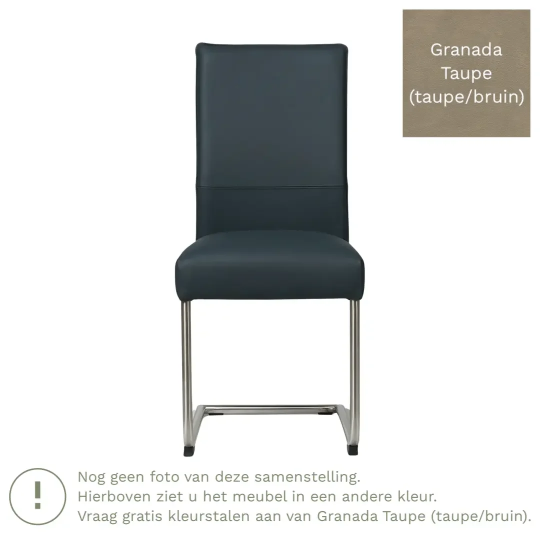 afbeelding van Leren eetkamerstoel Piece - Granada Taupe (taupe/bruin) - Sledepoot staal rond RVS