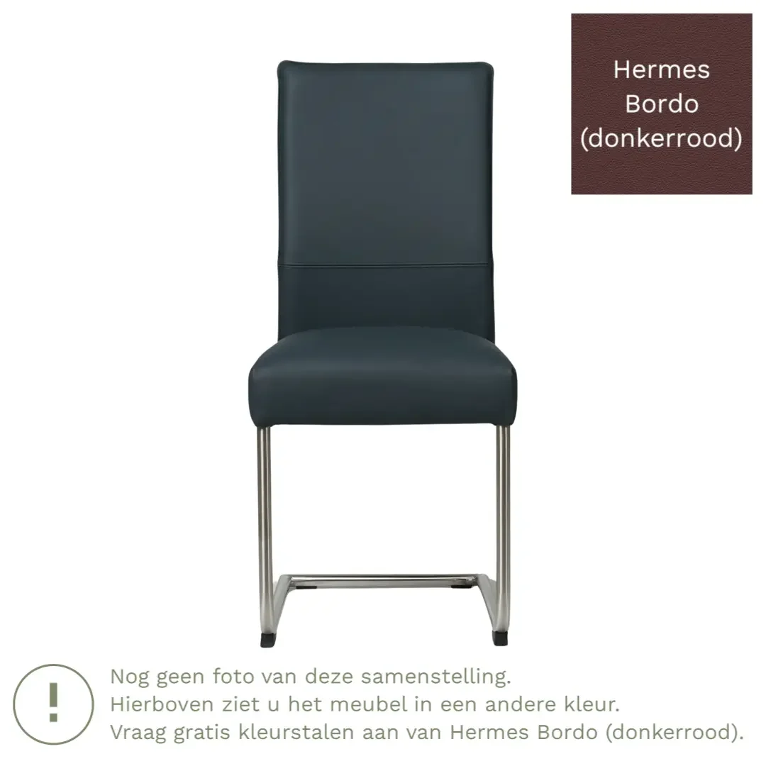 afbeelding van Leren eetkamerstoel Piece - Hermes Bordo (donkerrood) - Sledepoot staal rond RVS